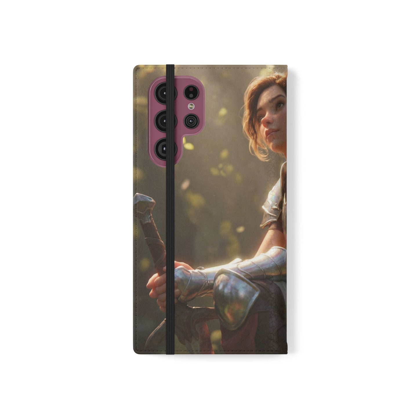 Elven Knight with Dragon Flip Cases – Iridescent Armor & Tiny Guardian Portrait