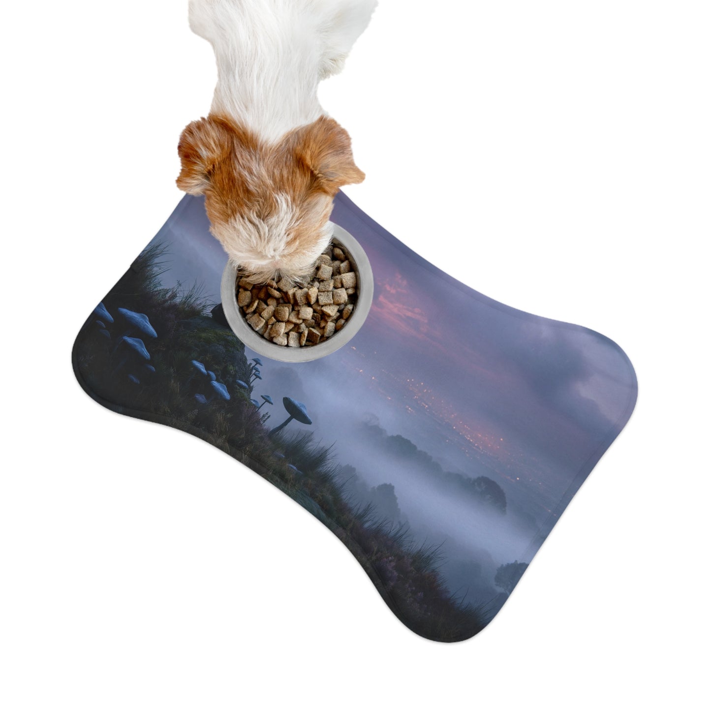 Moonlit Mycophile Pet Feeding Mats – Twilight Grove with Giant Mushrooms