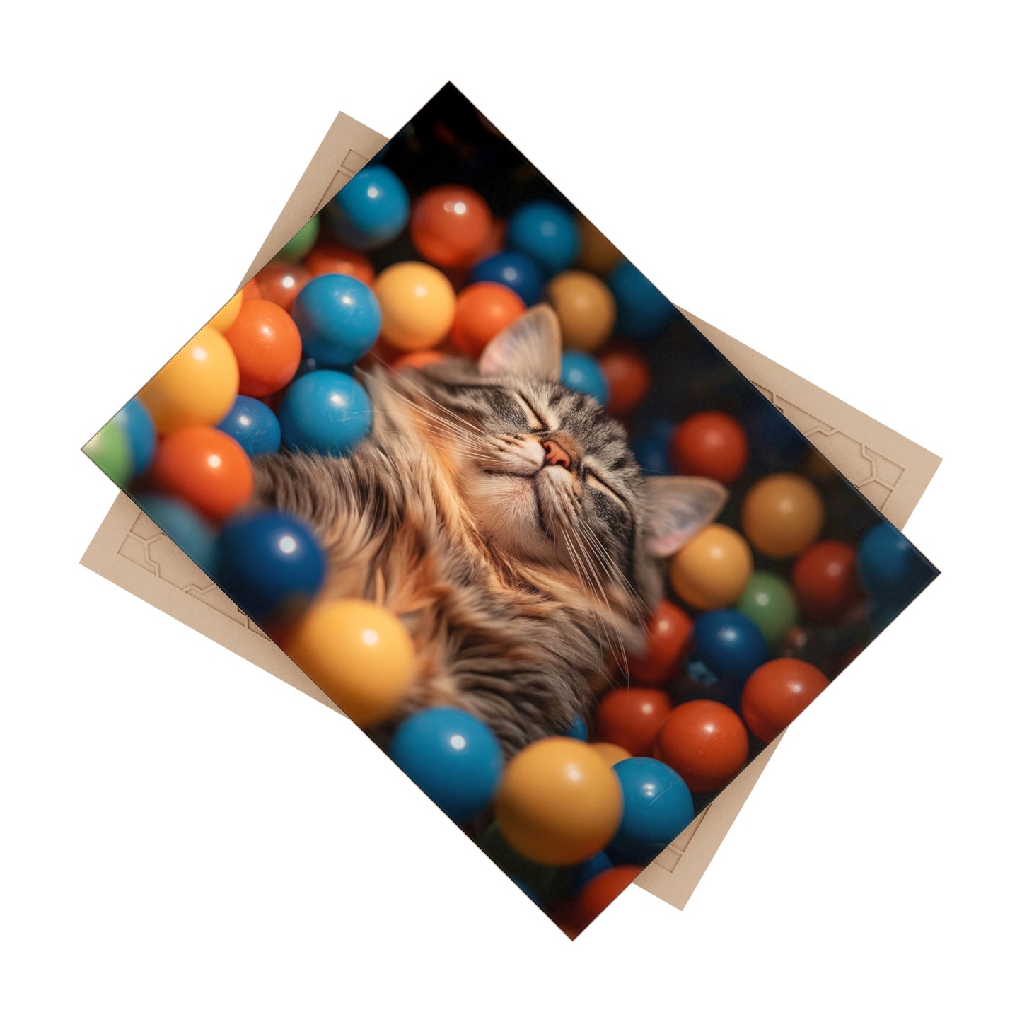 Content Cat in Ball Pit Ceramic Photo Tile – Whiskered Bliss in a Rainbow Nest