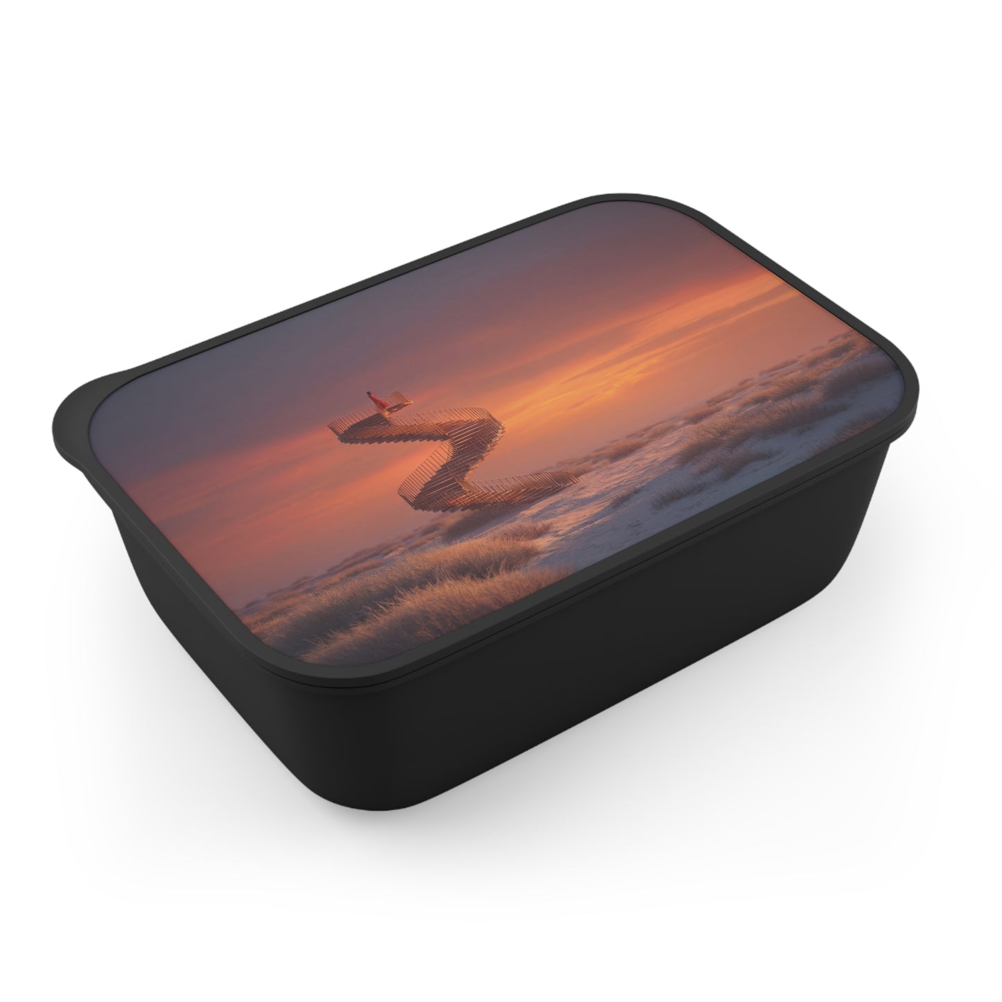 Solitary Spiral Staircase PLA Bento Box with Band and Utensils – Sunset Horizon Ascension