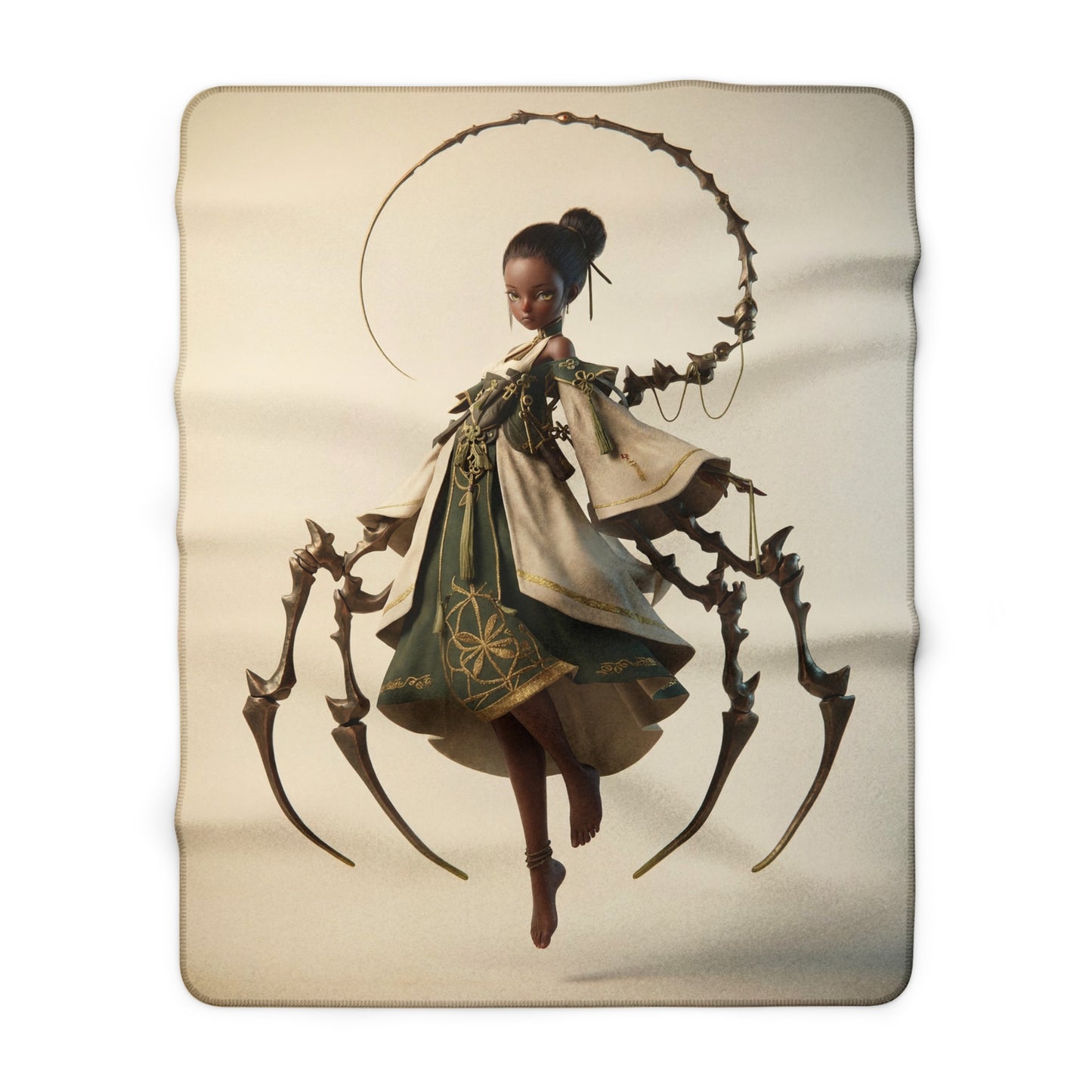 Ethereal Sentinel Sherpa Fleece Blanket – Verdant Guardian with Thorn Halo