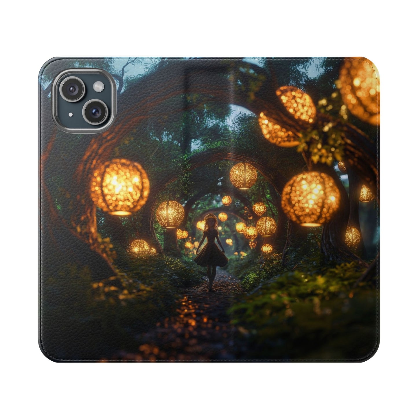 Lantern Archway Flip Cases – Girl Walking Through Forest Tunnel Art Case