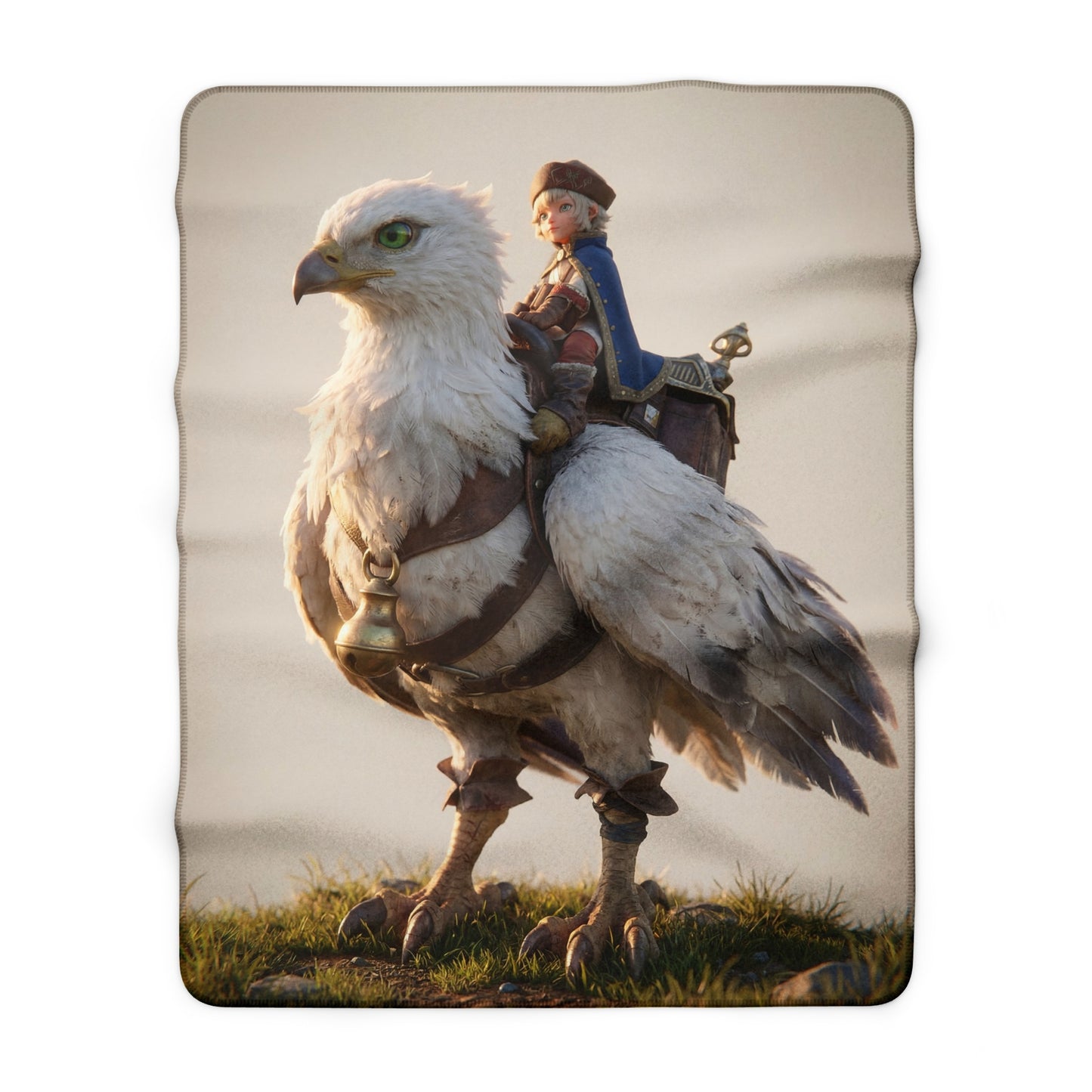 Young Rider on White Hawk Sherpa Fleece Blanket – Sunset Journey Companion