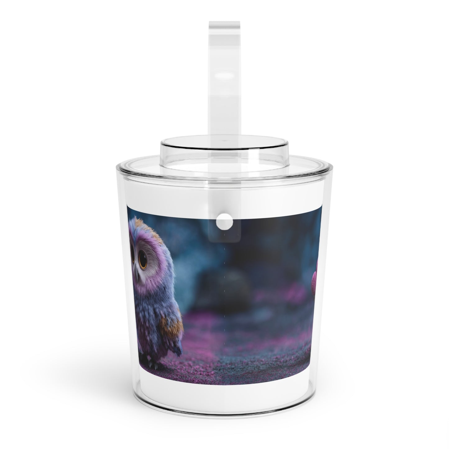 Velvet Owl Ice Bucket with Tongs – Offering a Fuzzy Heart in Twilight