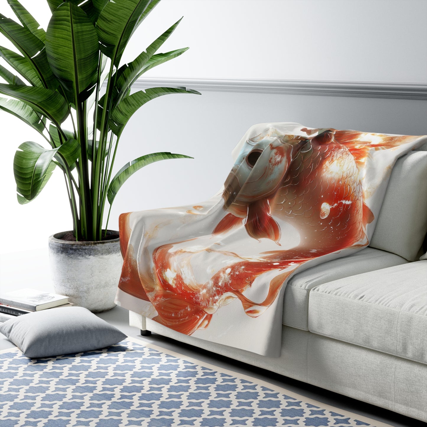 Child Riding Koi Sherpa Fleece Blanket – Gentle Guardian Journey