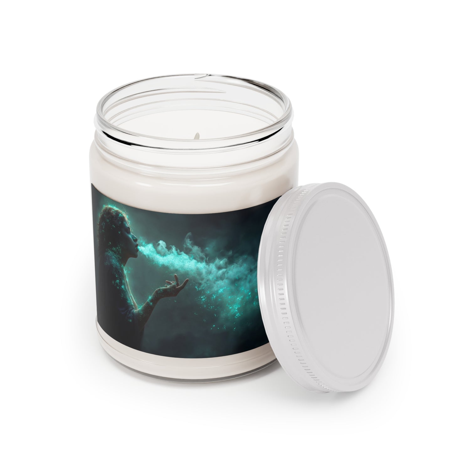 Whispering Enchanter Scented Soy Candles with White Lid, 9oz – Aura of Azure Dust