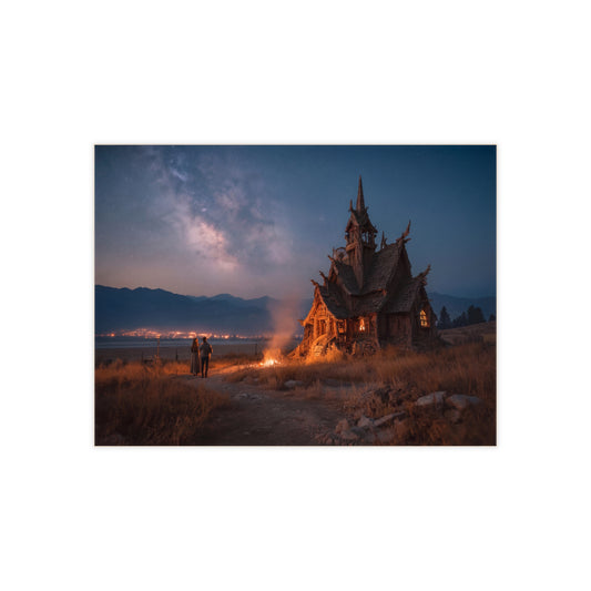 Starlit Chapel Under Milky Way Ceramic Photo Tile – Whispering Night Vigil