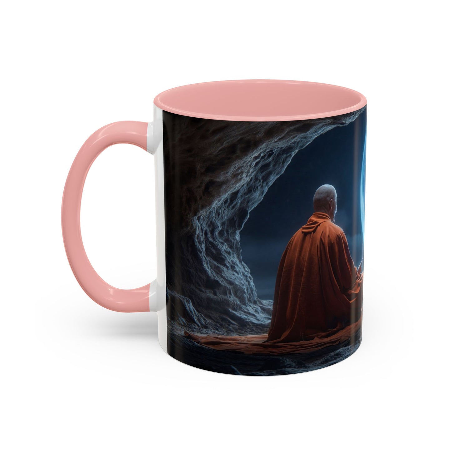 Moonlit Monk Meditation Mug – Serene Nightwatcher in Cave