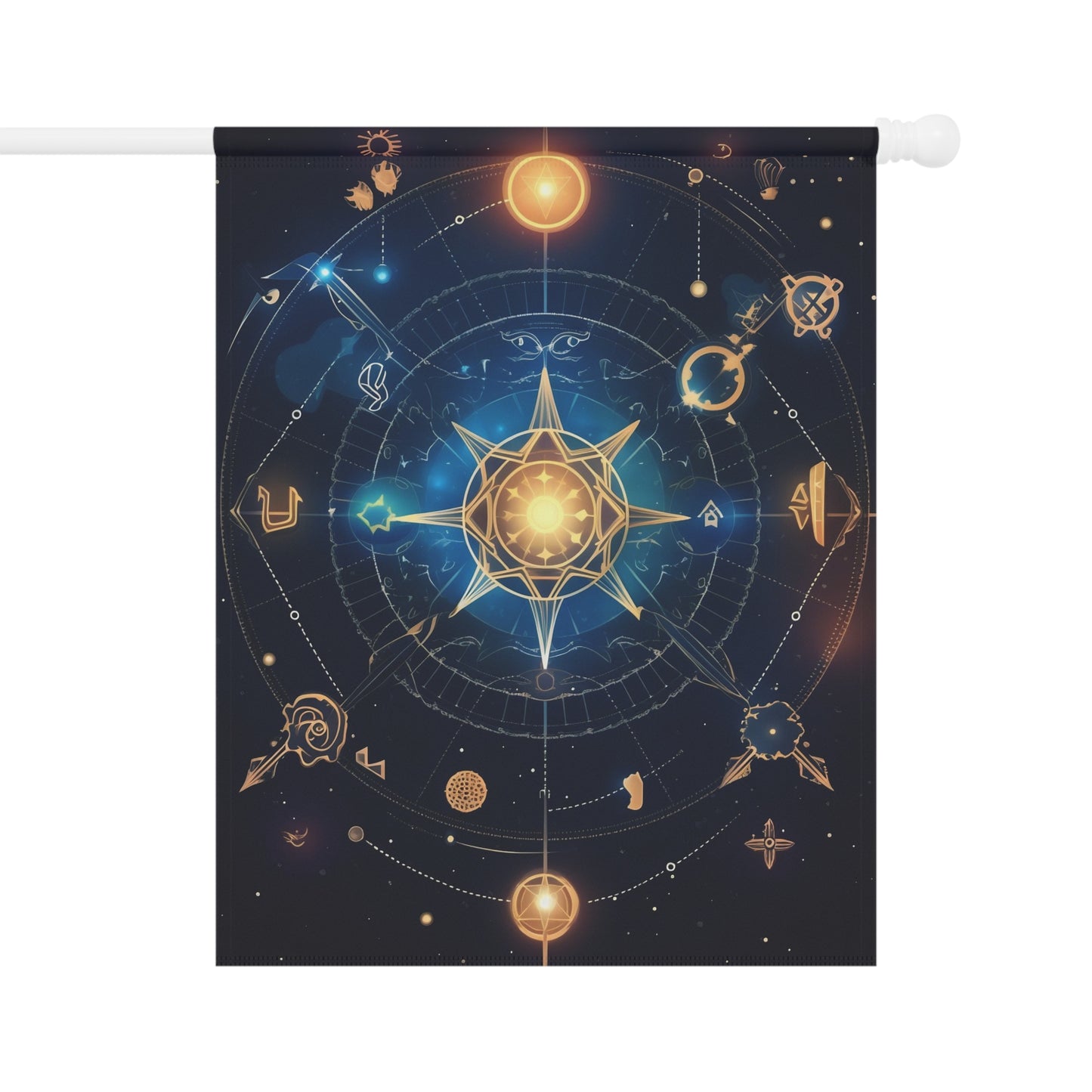 8K, high resolution detailed vector illustration poster, stars, celestial symbols, glowing accents - Garden & House Banner