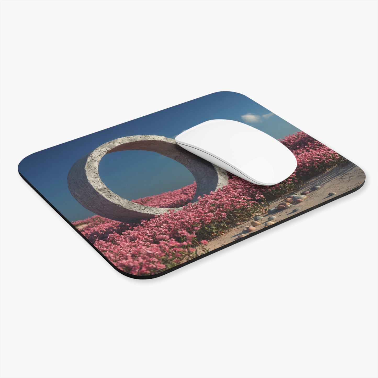 Stone Ring in Pink Bloom Mouse Pad – Serene Desert Portal