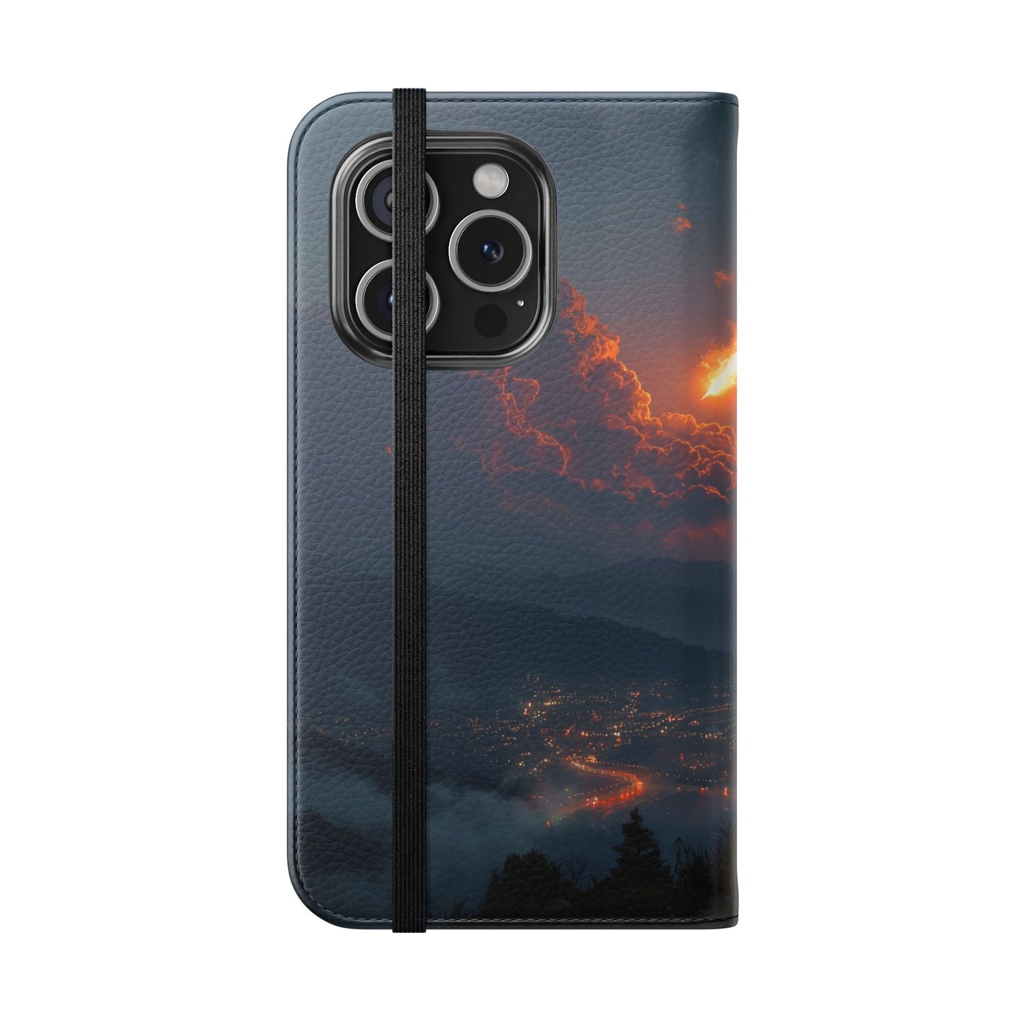 Meteor Over Valley Flip Cases – Crimson Sky Sentinel Cover