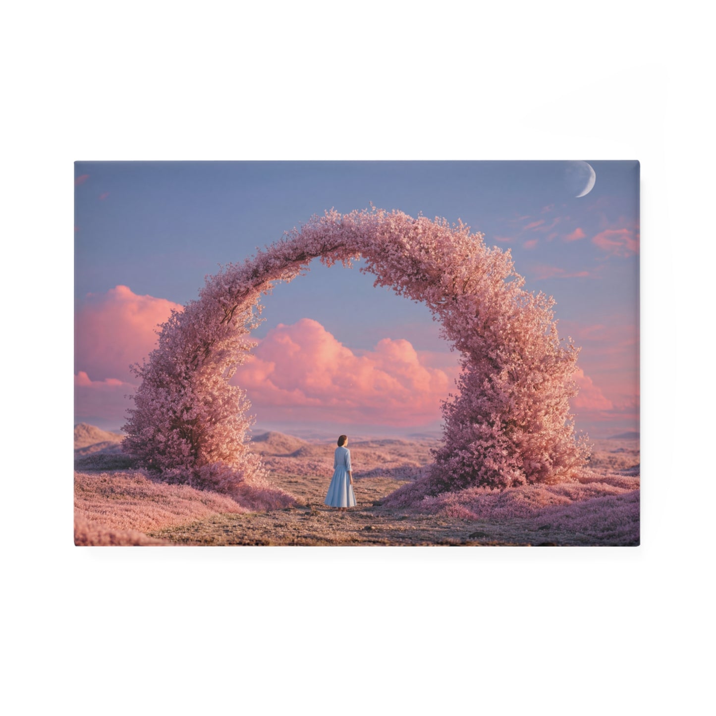 Cherry Blossom Gateway Button Magnet, Rectangle (1 & 10 pcs) – A Quiet Threshold in Pink Twilight