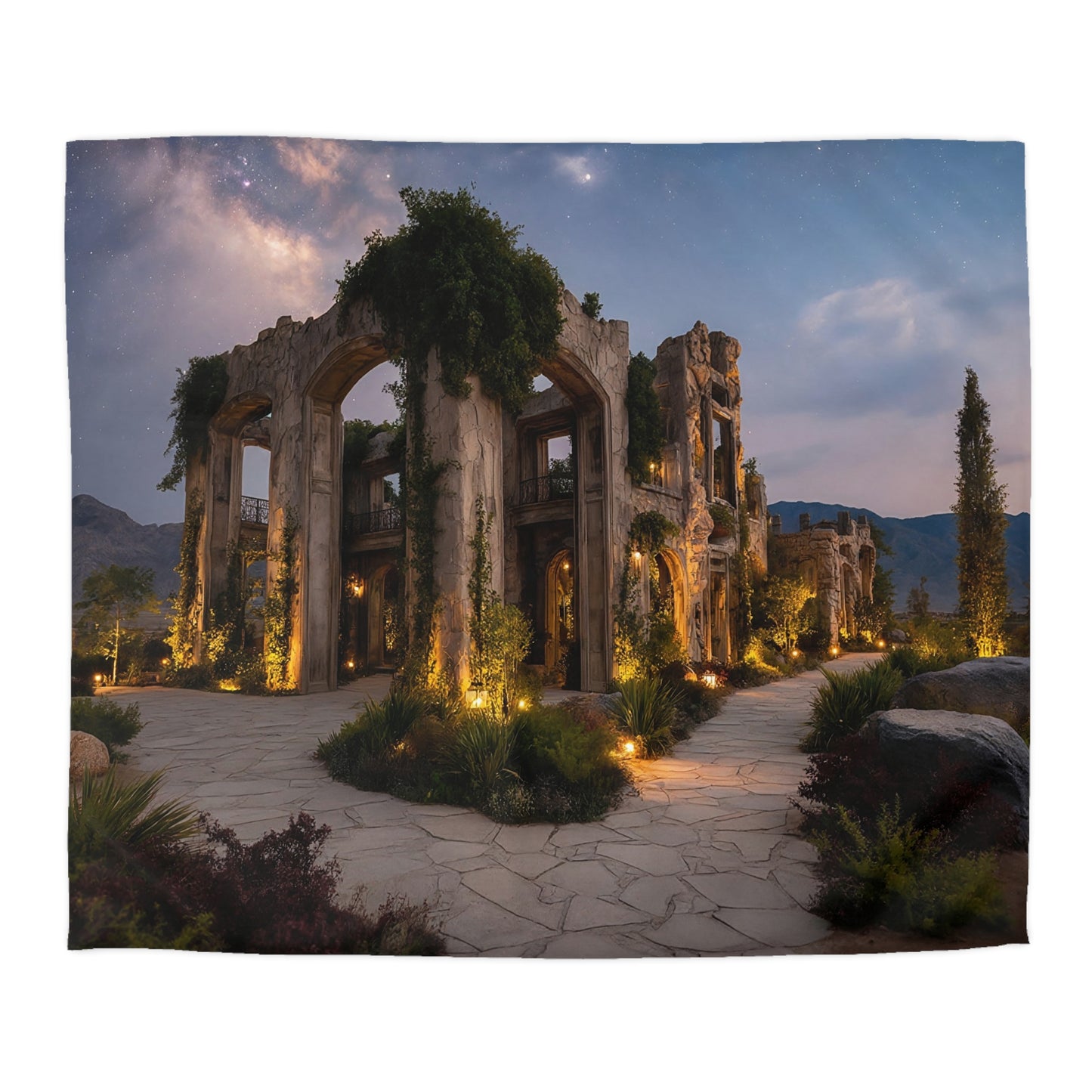 Starlit Ruins Microfiber Duvet Cover – Where Nature Reclaims the Night