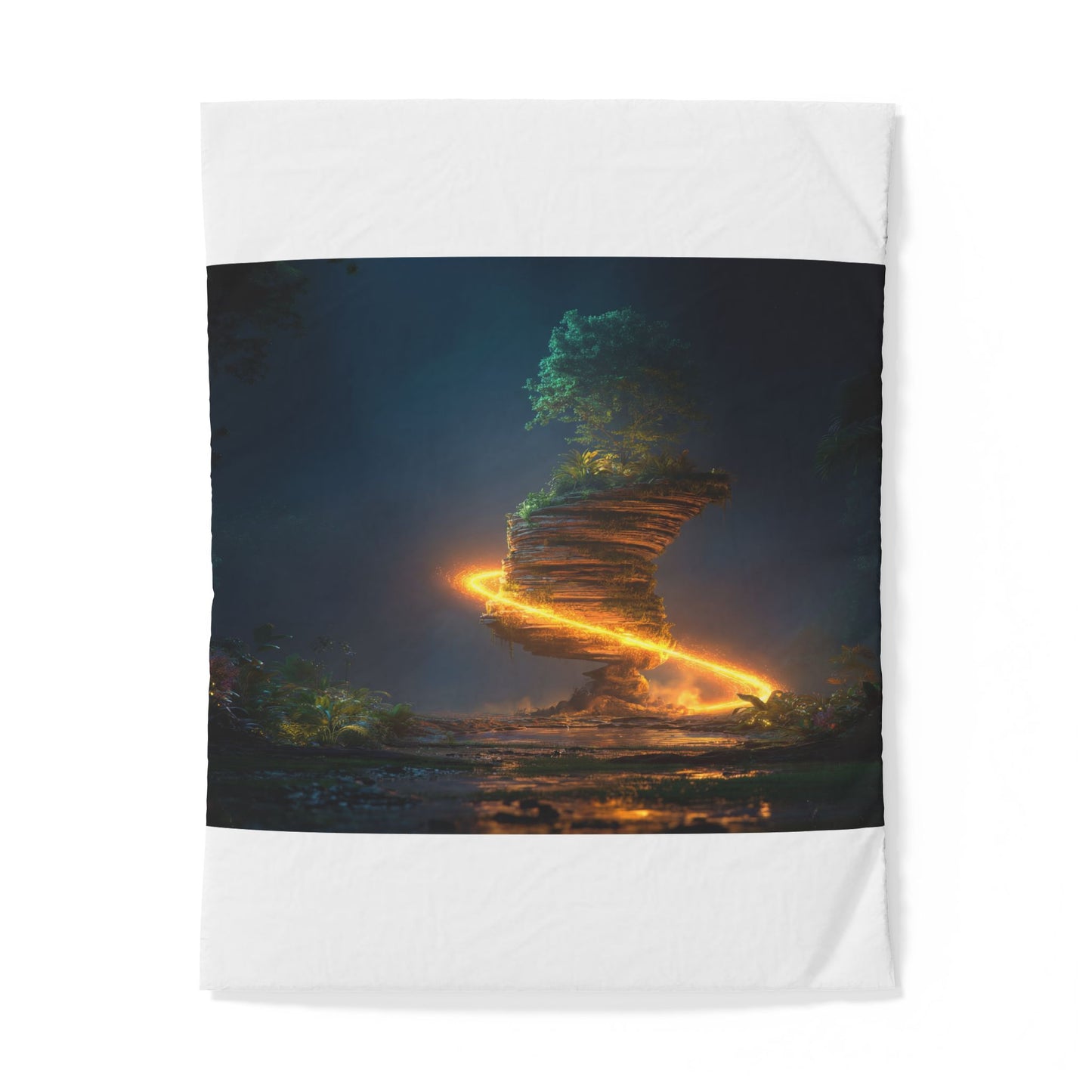 Floating Island Treehouse Duvet Cover – Golden Twilight Sanctuary