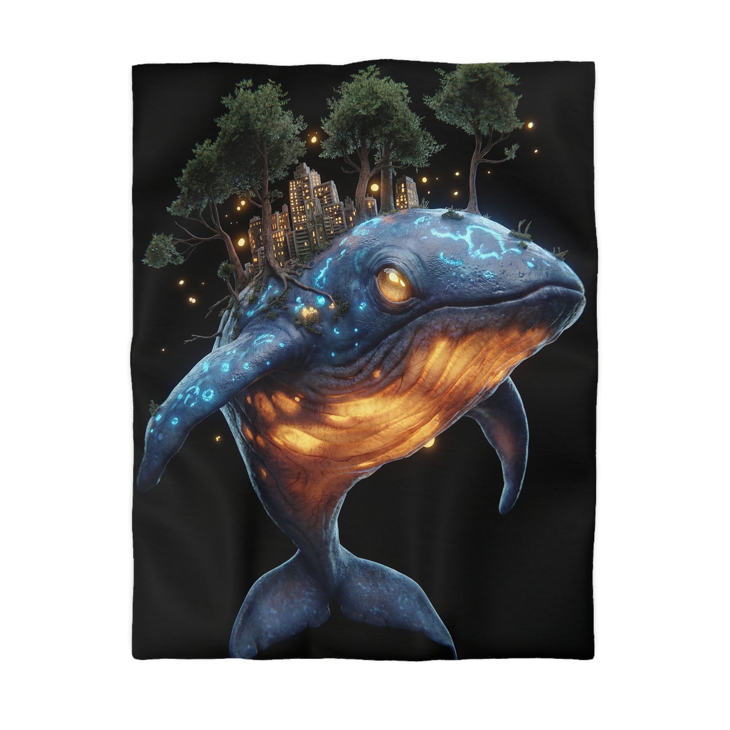 Bioluminescent Whale Sanctuary Duvet Cover – Floating City on a Gentle Giant