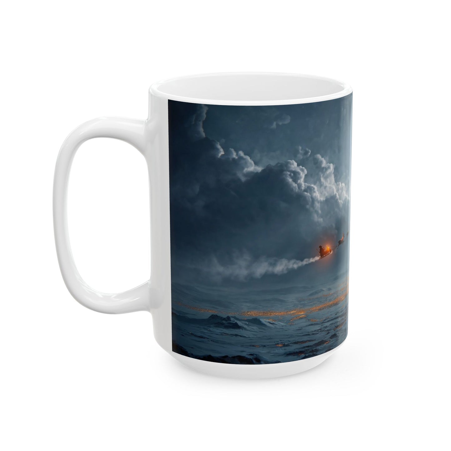 Lunar Night Flight Ceramic Mug – Frostbound City Under a Full Moon