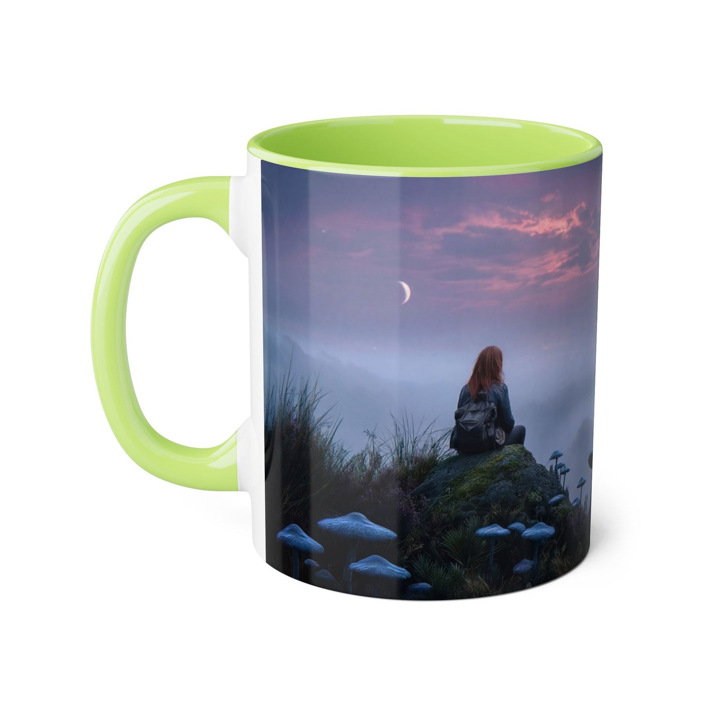 Misty Ridge Accent Mugs, 11oz – Crimson Moon & Giant Mushrooms