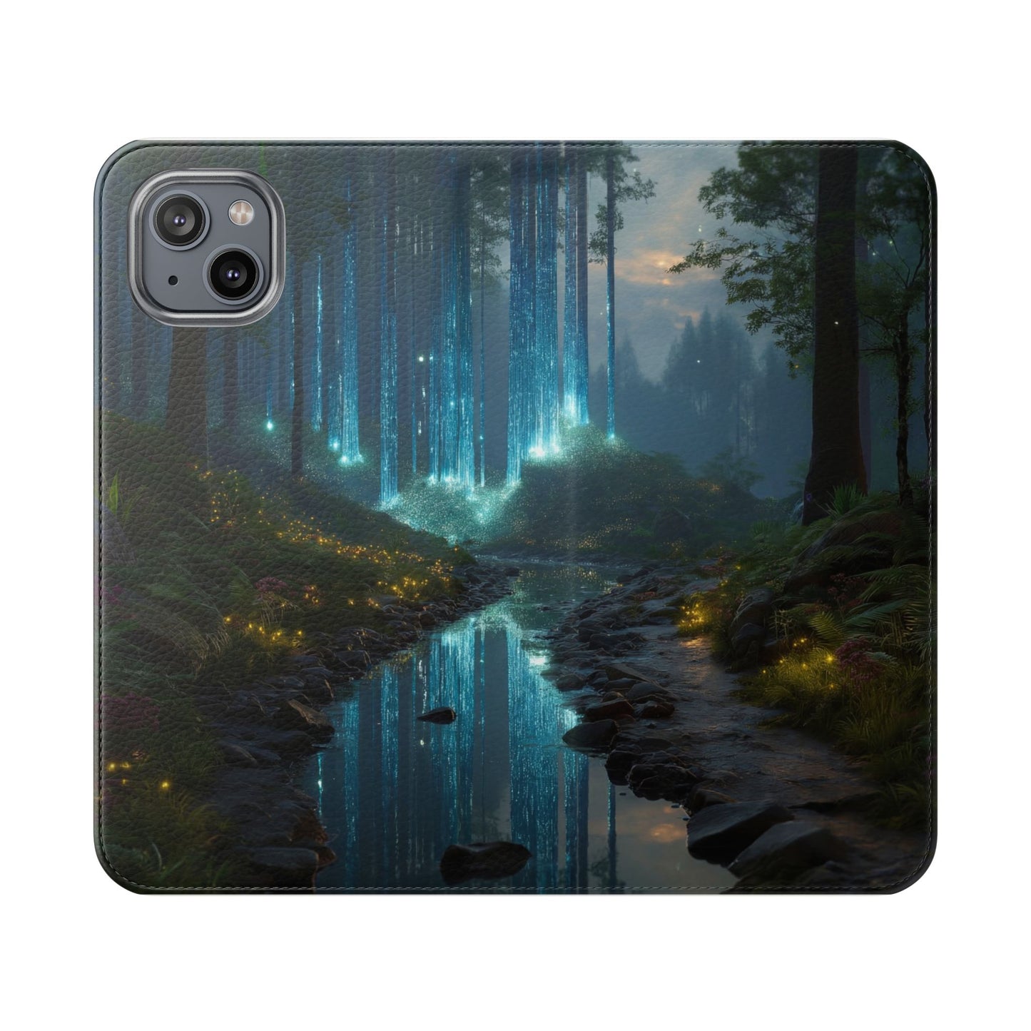 Bioluminescent Forest Flip Cases – Cyan Lightfall Stream Cover