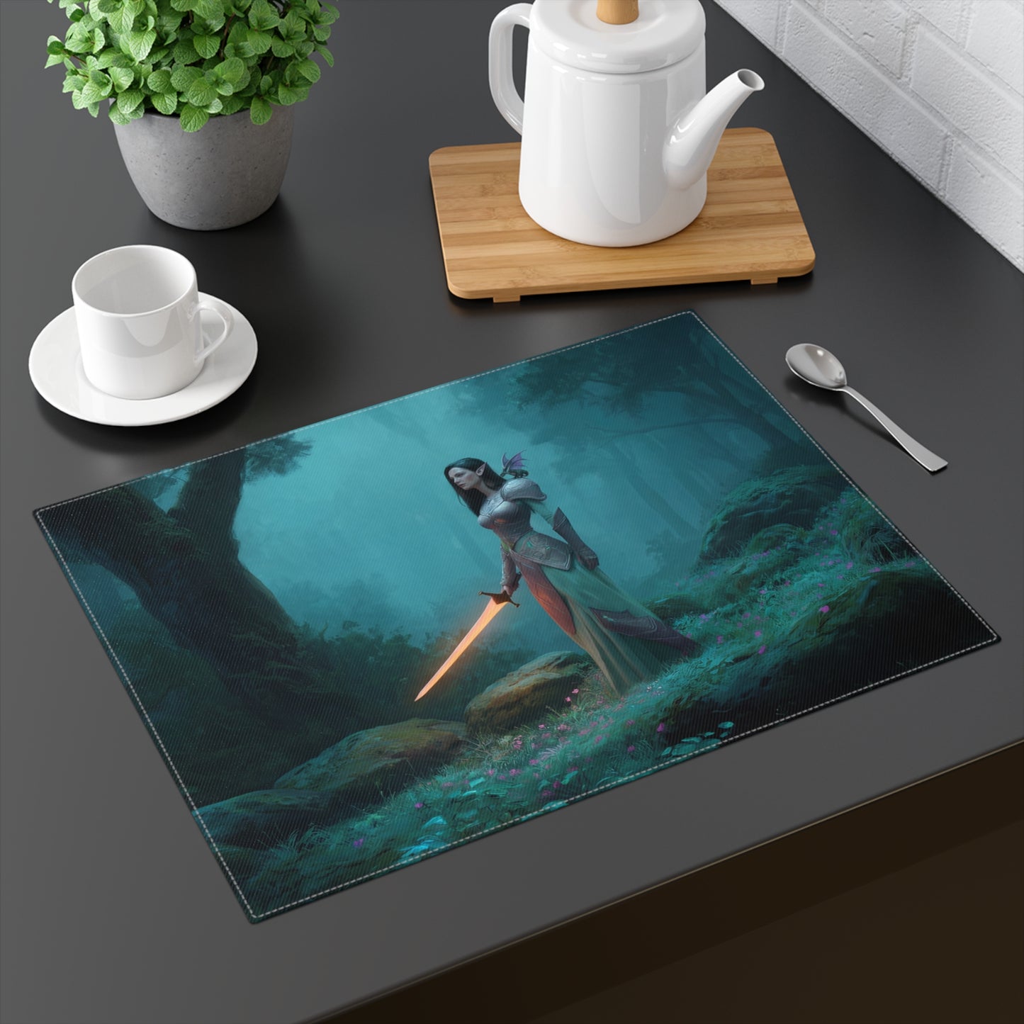 Elven Sentinel Placemat – Twilight Grove with Glowing Blade
