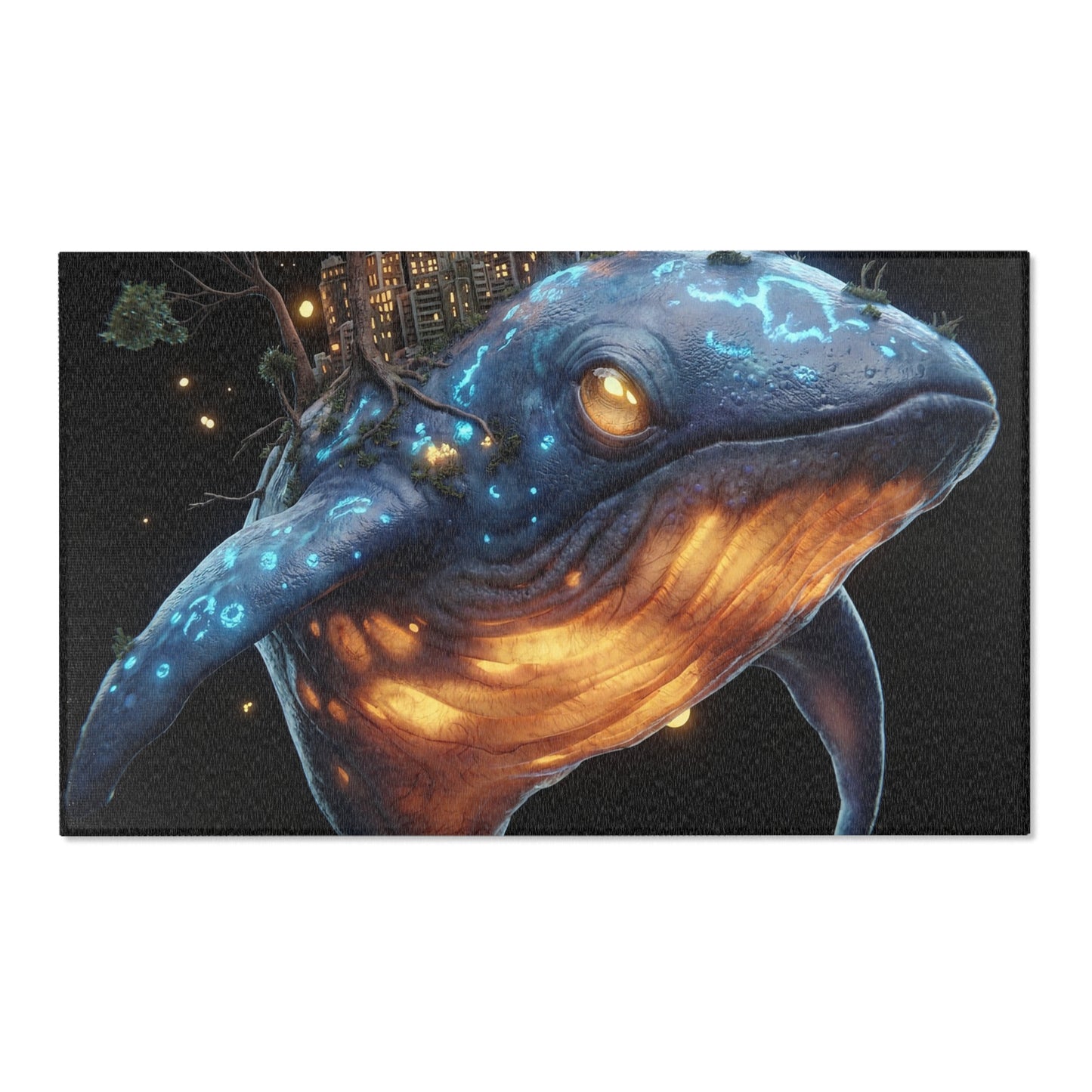 Whalesong Sanctuary Area Rug – Bioluminescent City on a Whale’s Back
