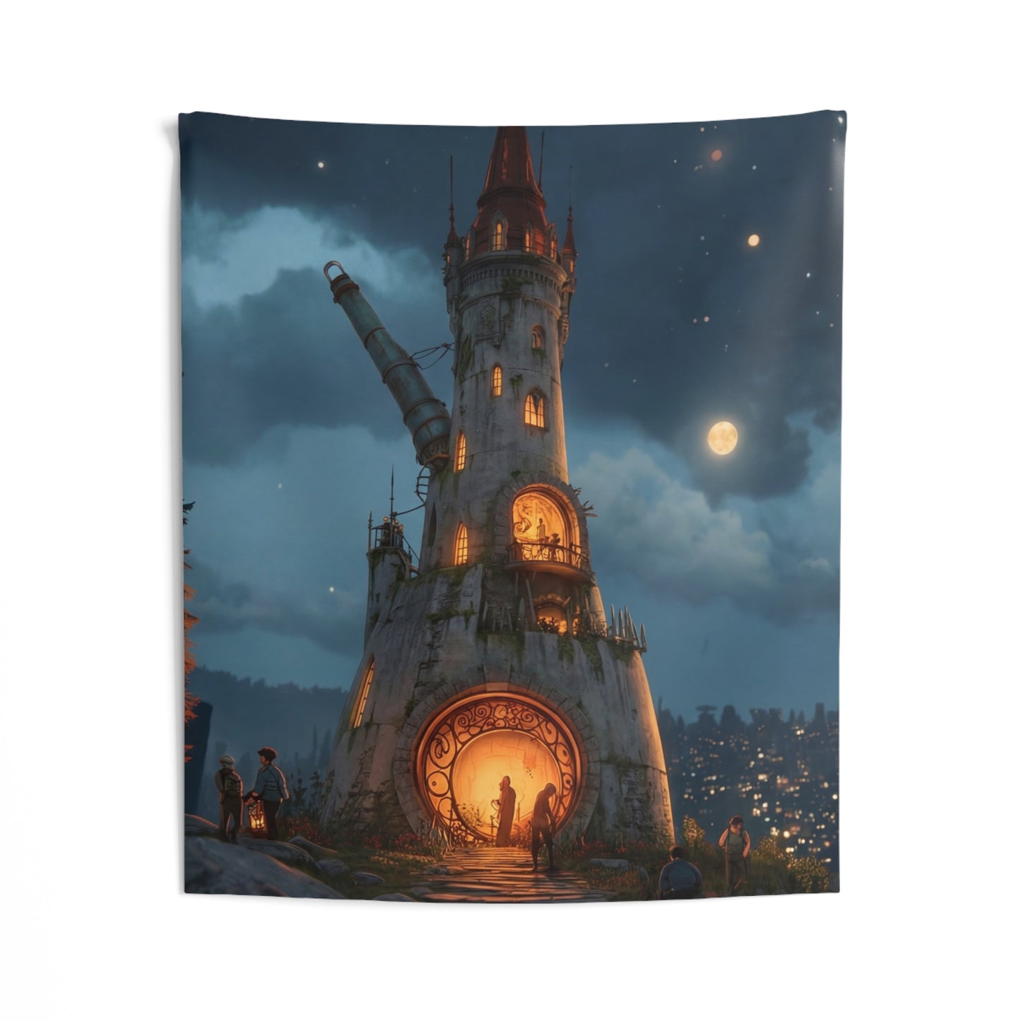 Starlit Observatory Tower Tapestry – Midnight Skywatcher’s Haven