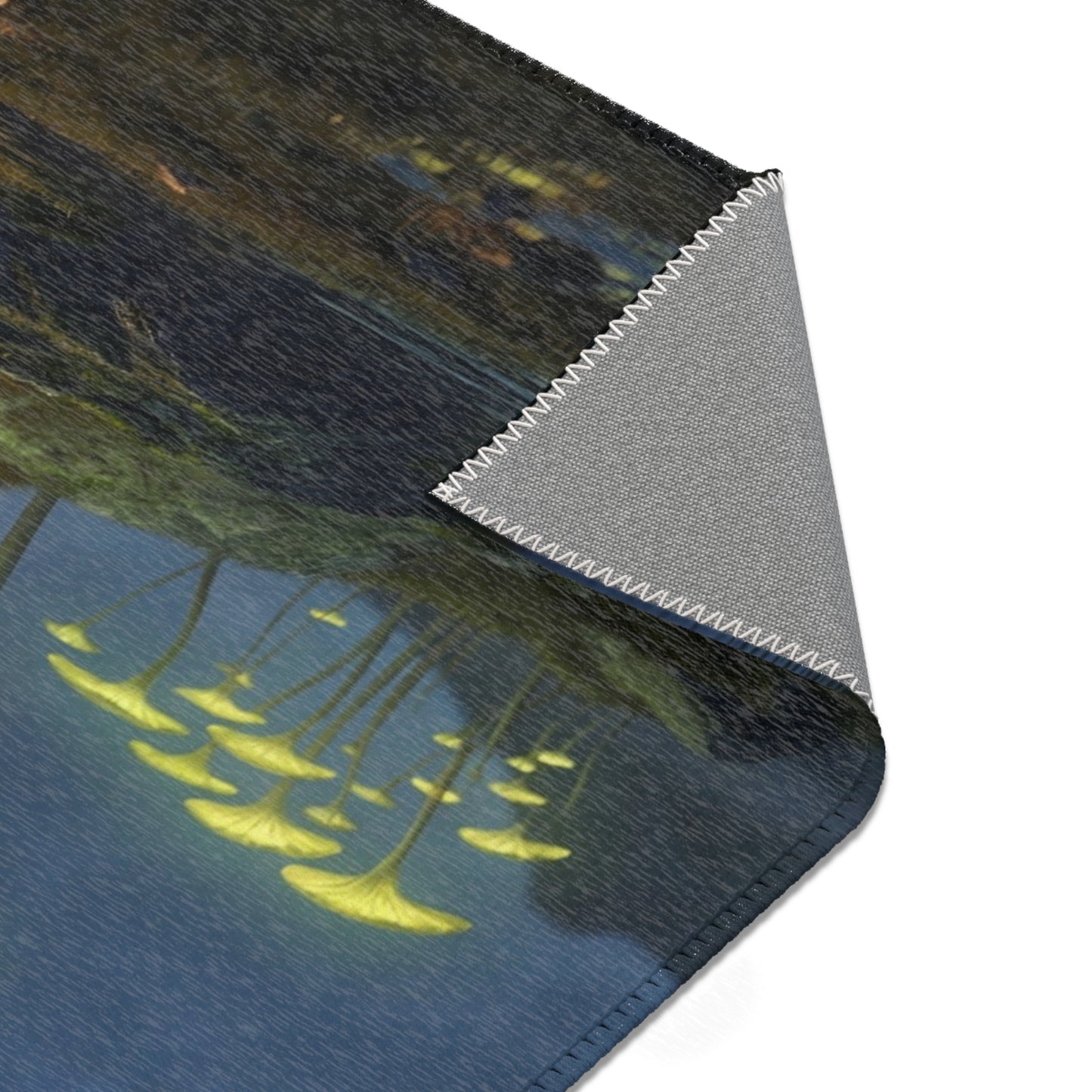 Luminescent Mushroom Cottage Rug – Twilight Haven by the Lake