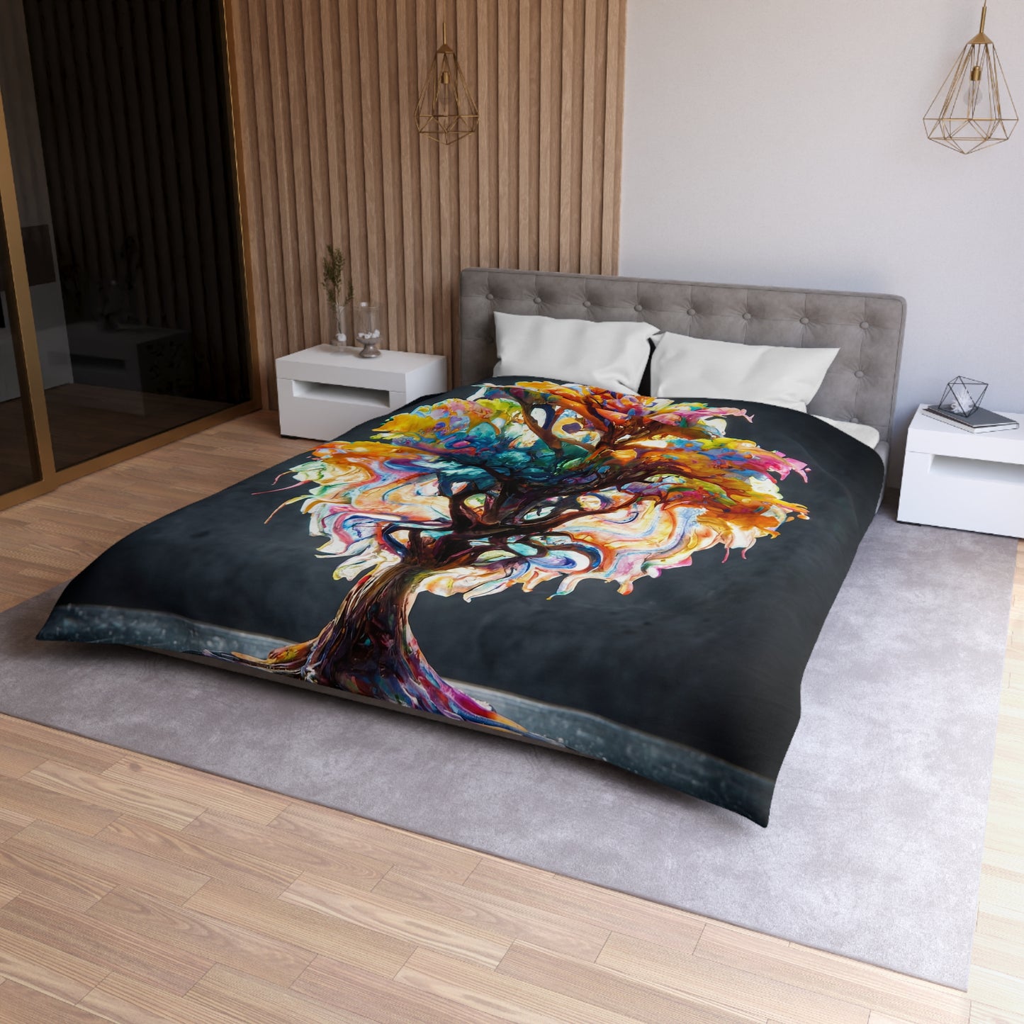 Chromatic Soul Tree Microfiber Duvet Cover – Where Color Blooms Like Light