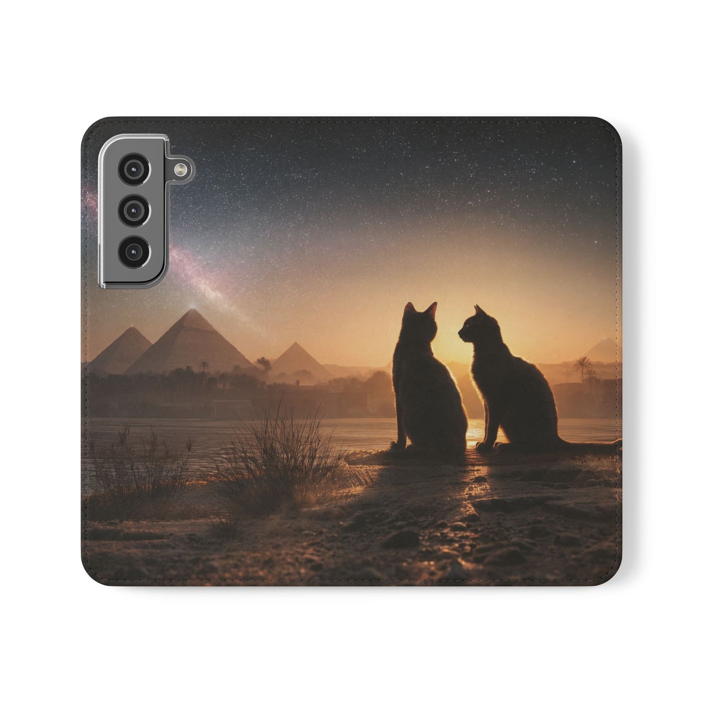 Pharaoh Cats Flip Cases – Starry Nile Guardians on the Bank