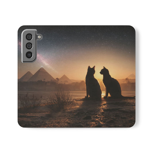Pharaoh Cats Flip Cases – Starry Nile Guardians on the Bank