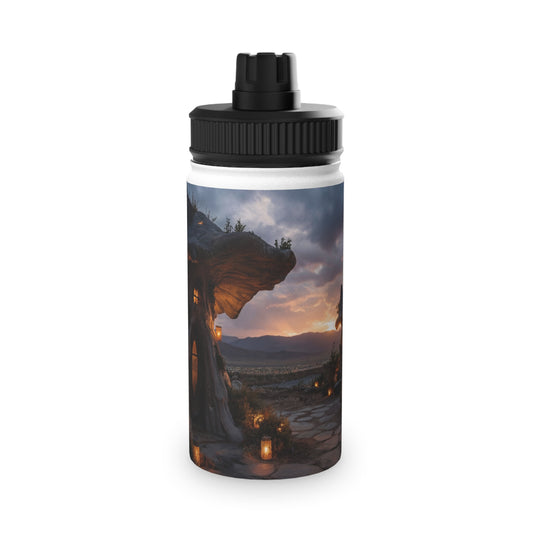 Mushroom Grove Retreat Stainless Steel Water Bottle, Sports Lid – Twilight Fairy Home Dreamscape