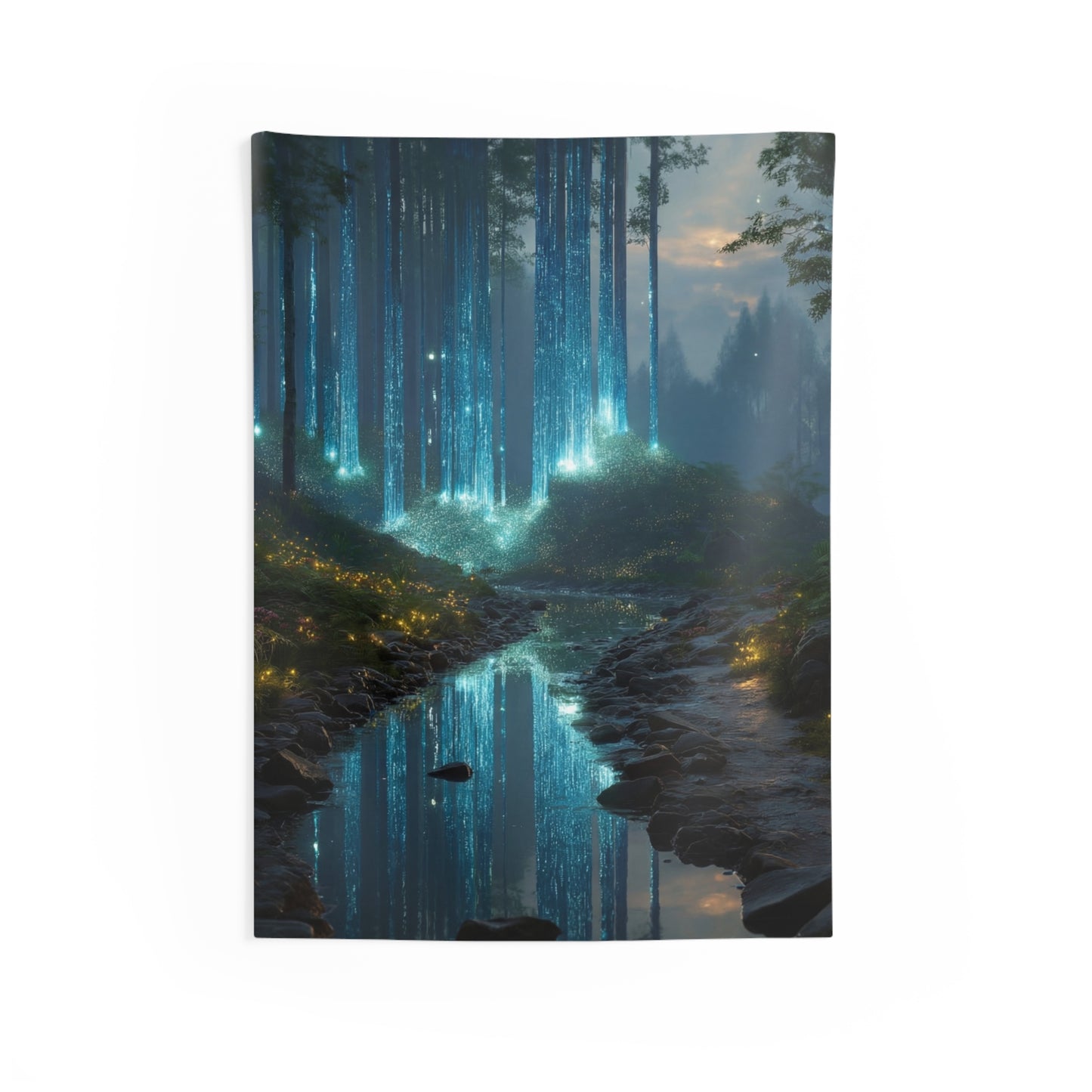 Celestial Forest Stream Tapestries – Luminescent Twilight Dreamscape