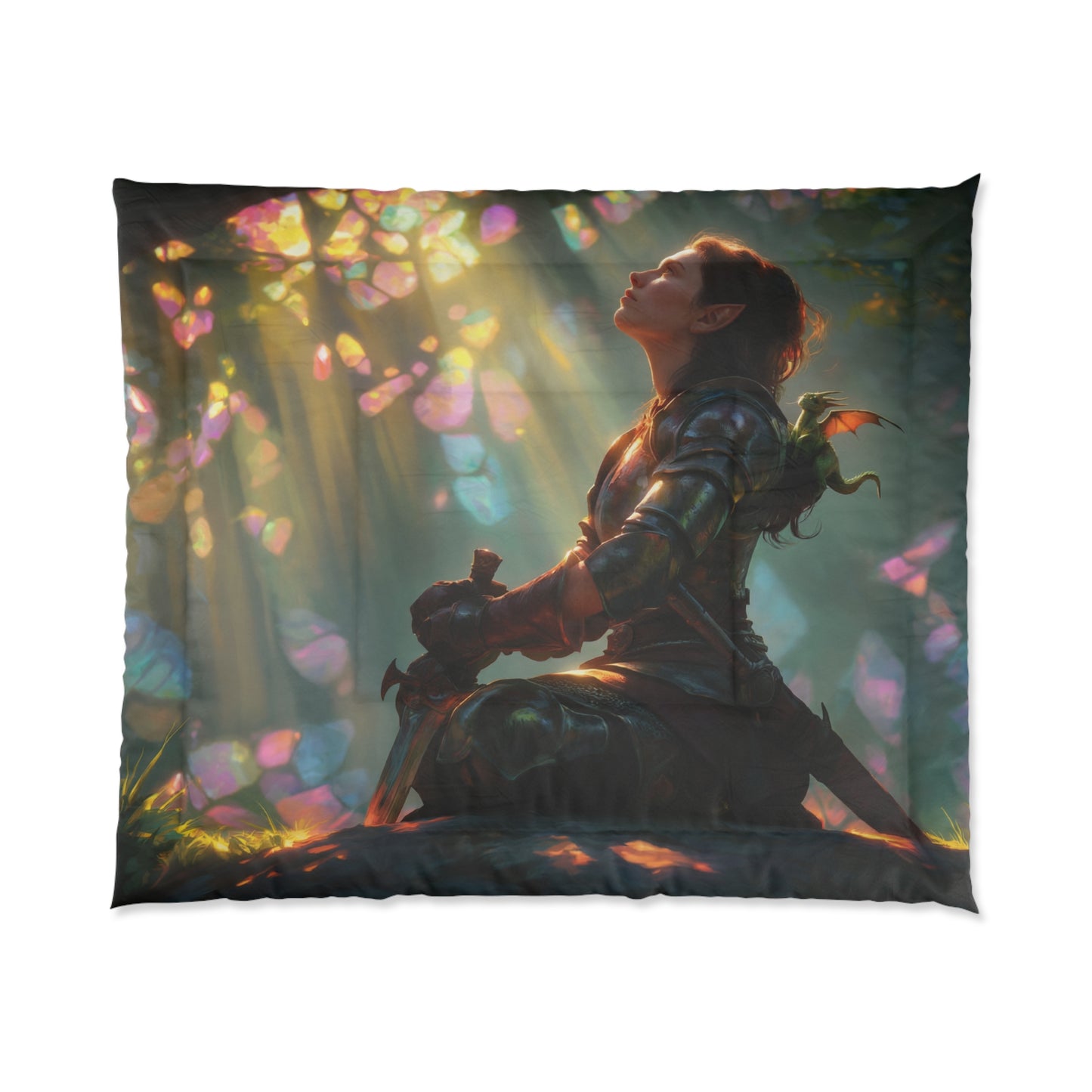 Elf Knight Comforter – Sunlit Grove Fantasy Bedding