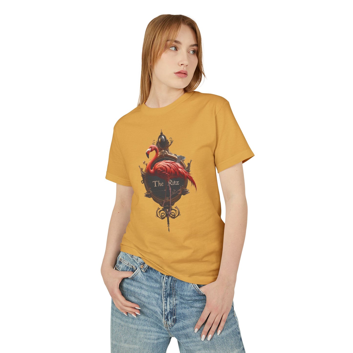 The Ritz Flamingo Ornate Crest Tee – Gilded Bird Sentinel Graphic T-Shirt