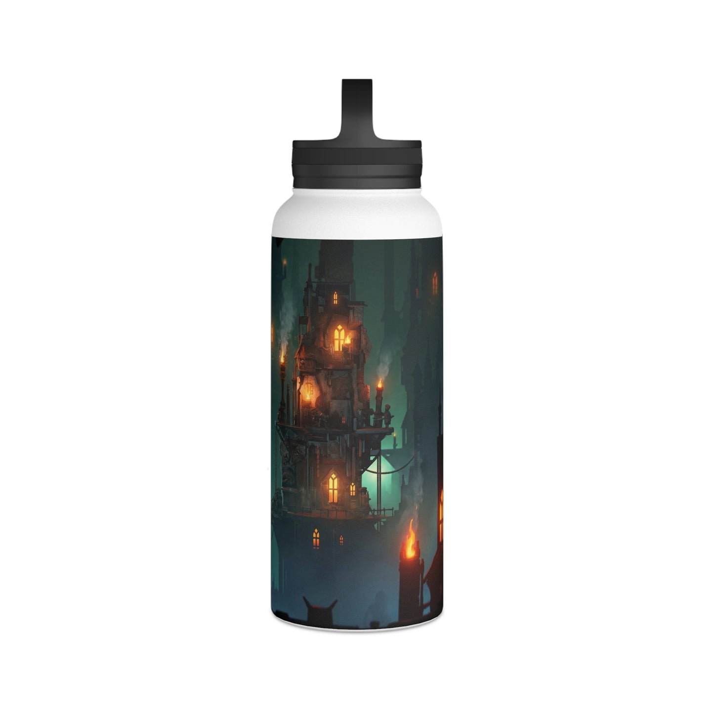 Floating City of Ember Stainless Steel Water Bottle, Handle Lid – Glow of the Skyward Towers