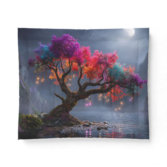 Prismatic Moonlit Tree Cotton Comforter – Rainbow Canopy Nightlight
