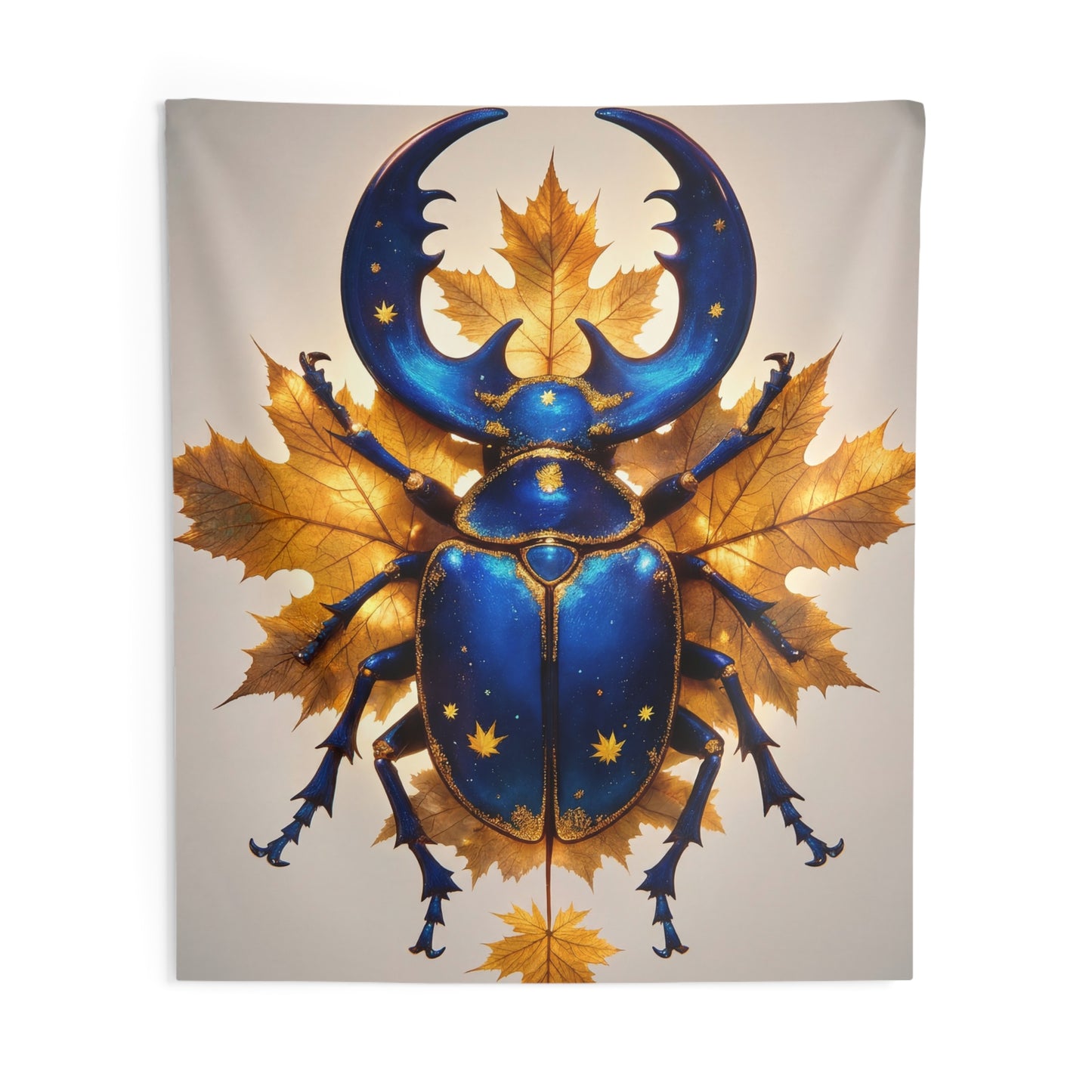 Celestial Beetle Indoor Wall Tapestries – Starry Blue Guardian Among Autumn Leaves