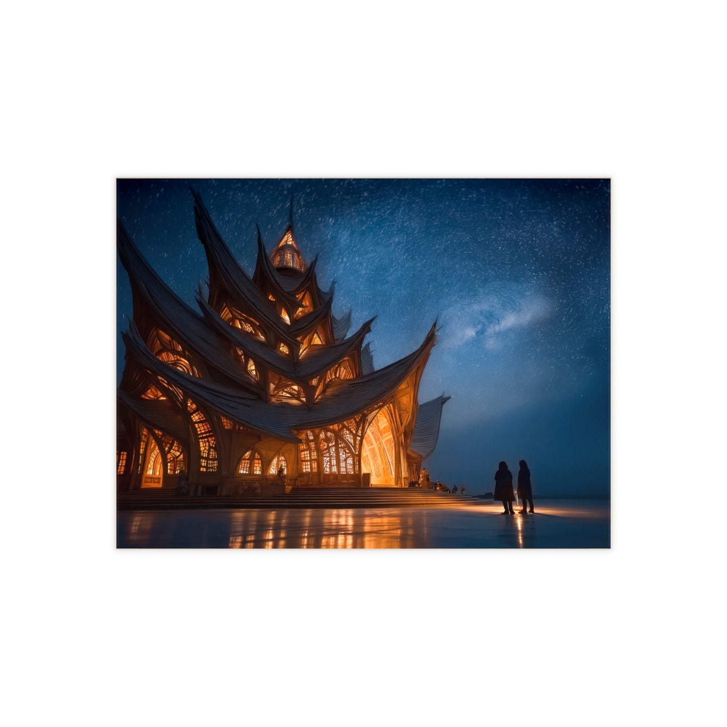 Starlit Temple Ceramic Photo Tile – Whispering Wings Under the Milky Way