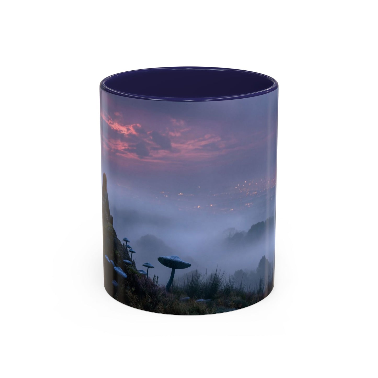 Moonlit Mycophile Accent Coffee Mug (11, 15oz) – Twilight Guardian of the Fungal Peaks