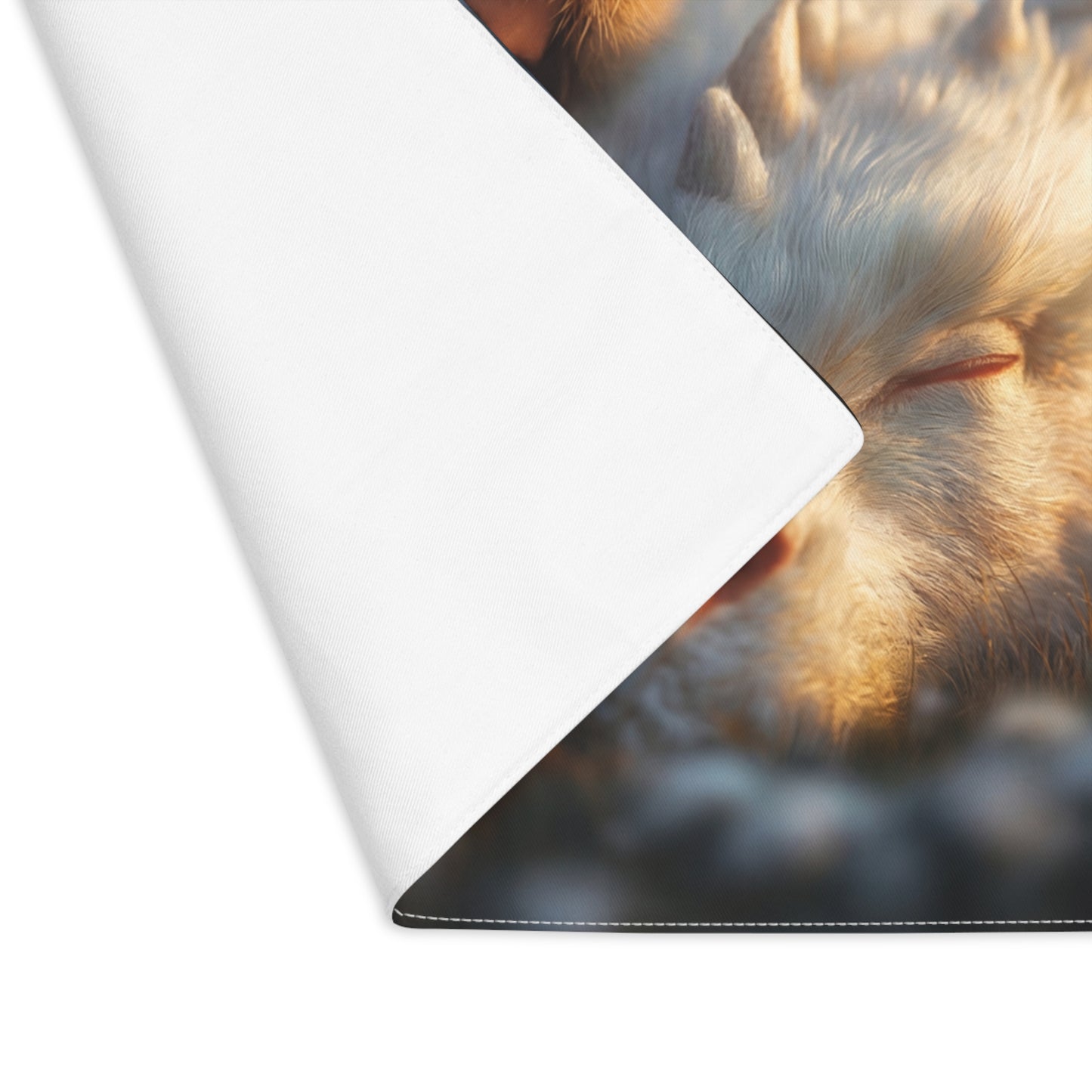 Winter’s Whisper Placemat – Child and Snow Dragon Resting in Frostbloom Meadow