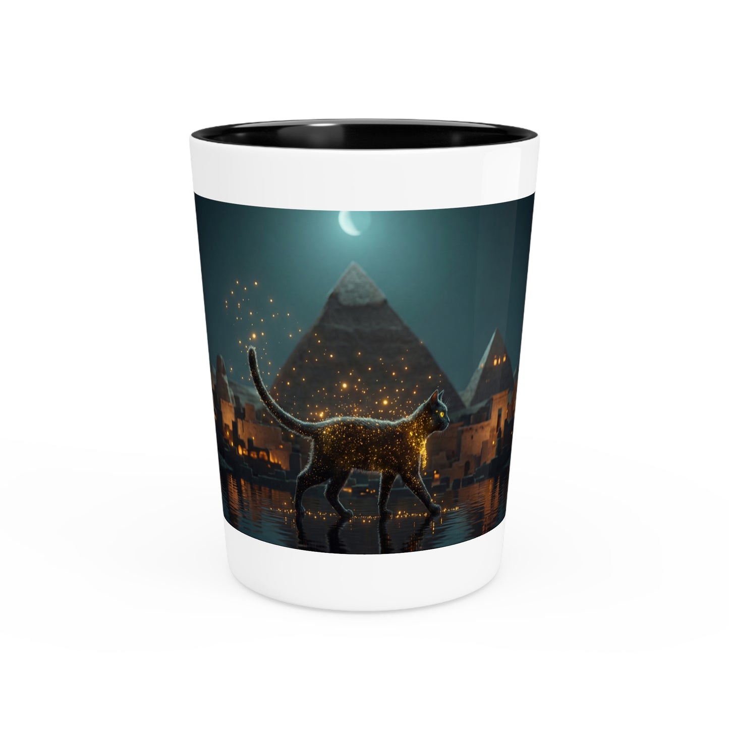 Desert Sentinel Cat Shot Glass – Pharaoh’s Moonlit Guardian