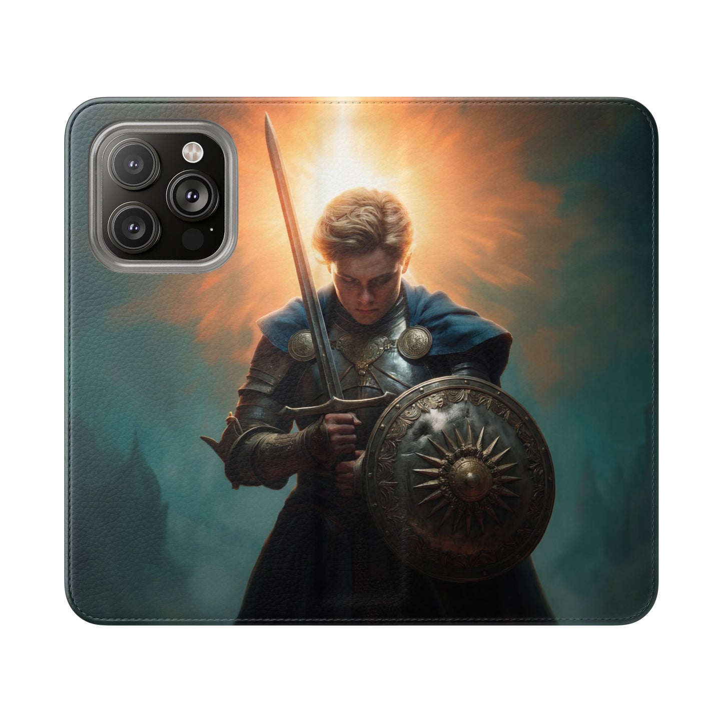 Dawn-Forged Knight Flip Cases – Radiant Armor Against Misty Skies