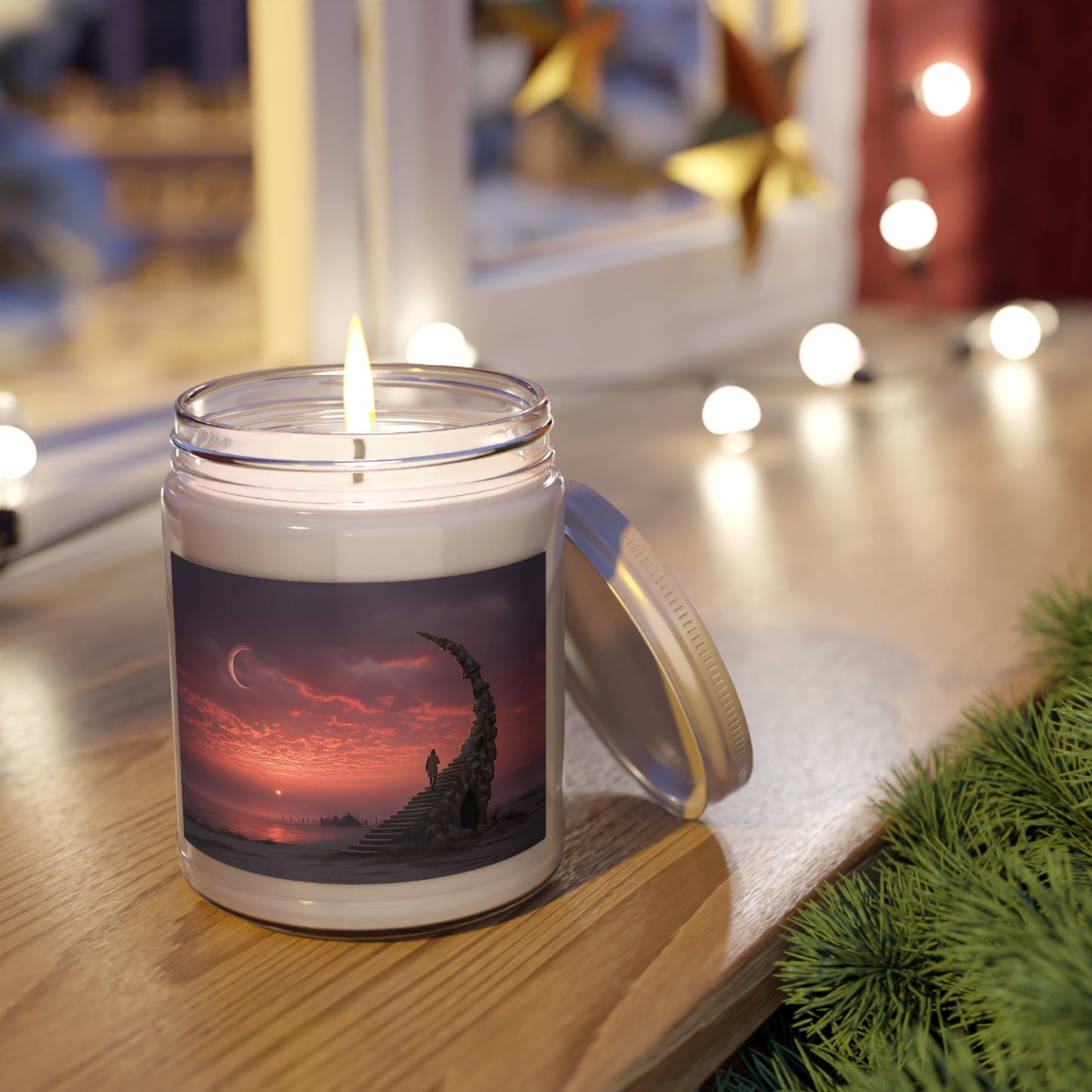Crescent Stairway Scented Soy Candles with White Lid, 9oz – Twilight’s Whispering Ascent