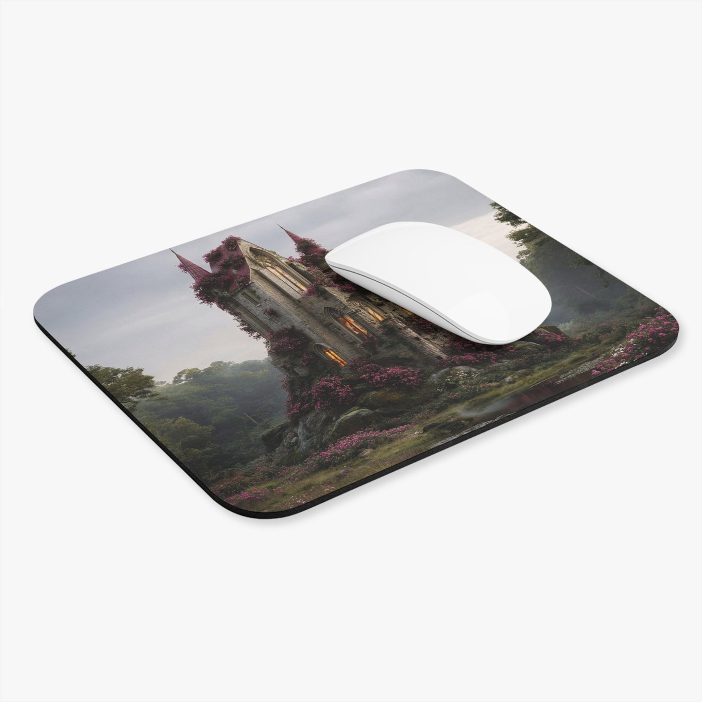 Rose-Spangled Castle Mouse Pad – Twilight Bloom Sanctuary