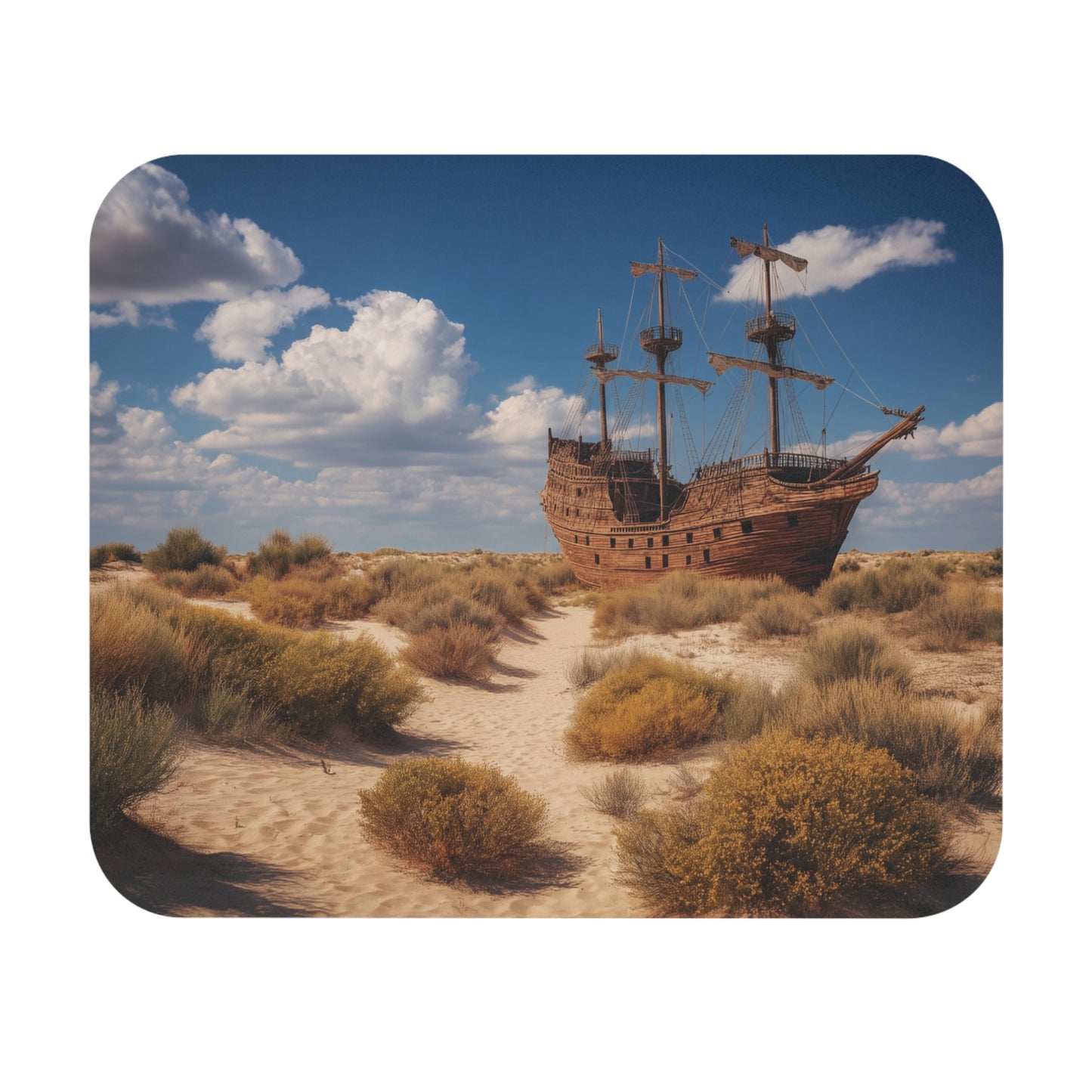 Desert Shipwreck Mouse Pad – Sun-Drenched Galleon in Golden Dunes