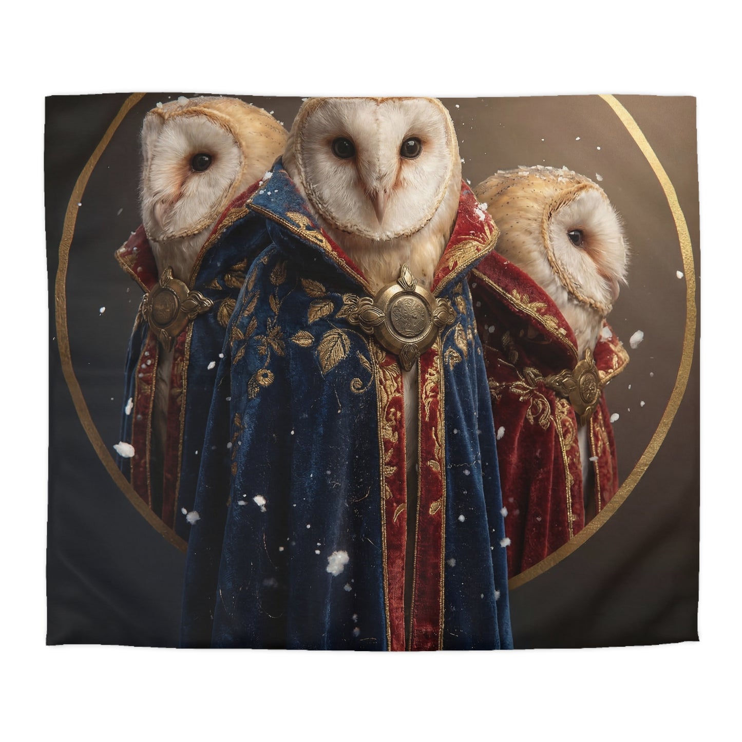 Three Wise Owls Duvet Cover – Velvet Regalia in Snowfall