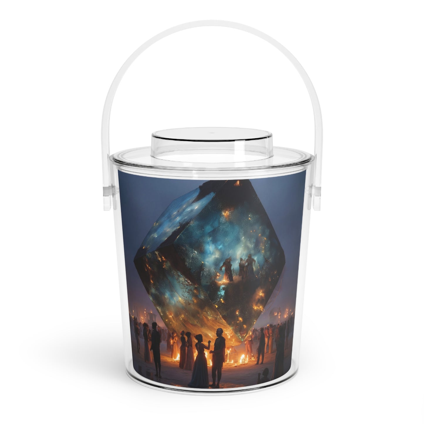 Celestial Cube Ice Bucket with Tongs – Portal to a Starlit Ritual