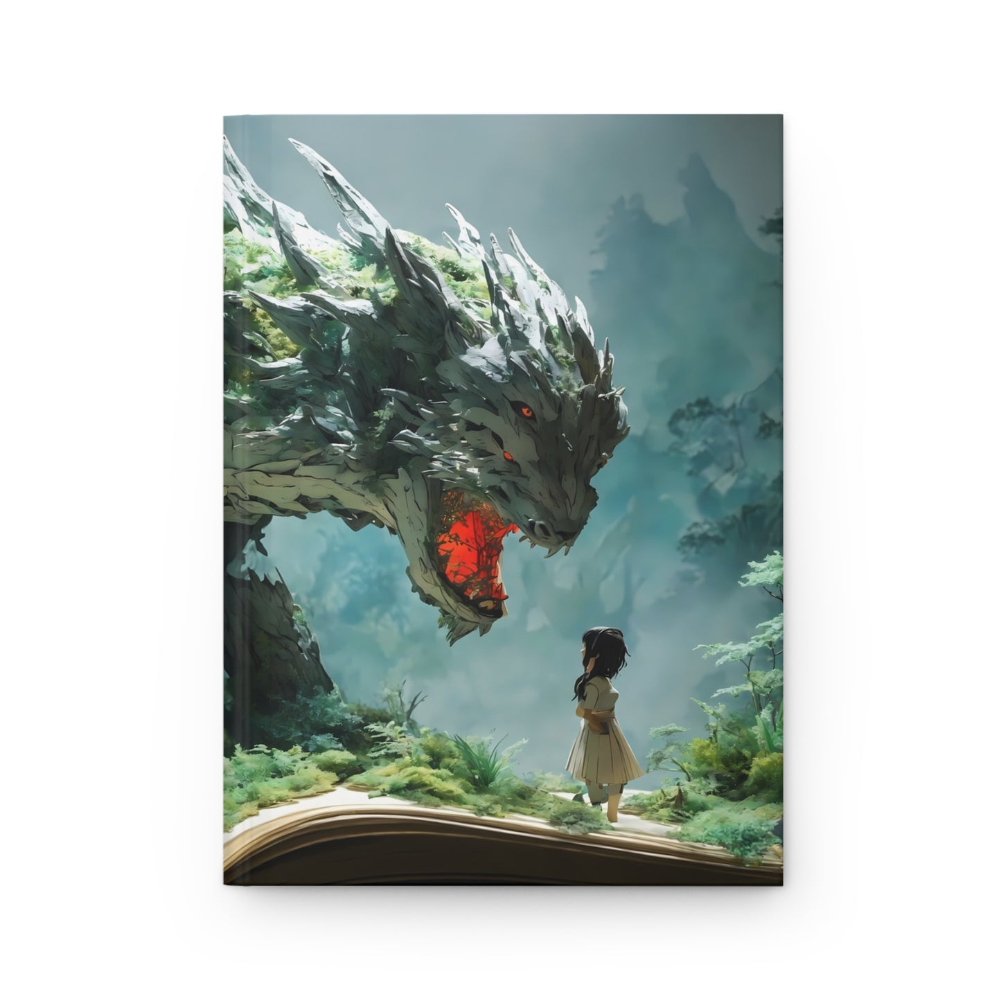Girl Meets Dragon in Fantasy Forest - Hardcover Journal