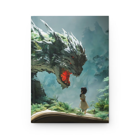 Girl Meets Dragon in Fantasy Forest - Hardcover Journal