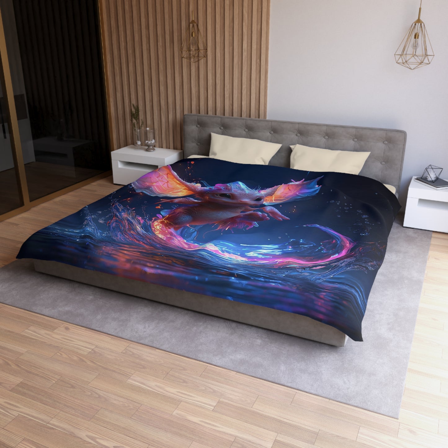 Neon Dragonling Microfiber Duvet Cover – Electric Splash Fantasy