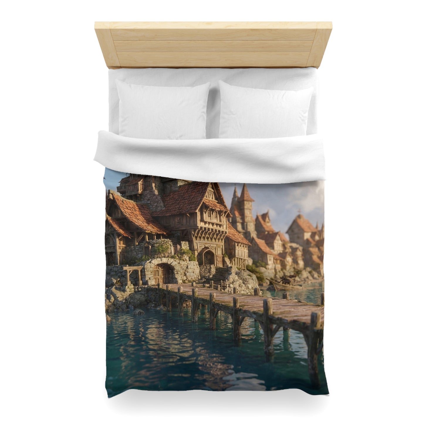 Seafarer’s Haven Microfiber Duvet Cover – Sunlit Harbor Dreamscape